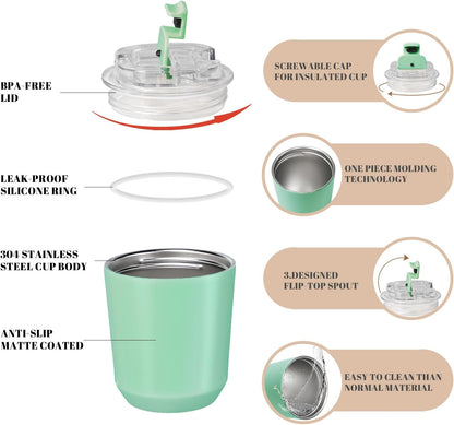 14 oz Insulated Stainless Steel Tumblers with Lid | Travel Coffee Mug Vacuum Cup, Leak Proof Reusable Double Walled Coffee Tumbler for Iced and Hot Drinks, Cream