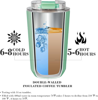 14 oz Insulated Stainless Steel Tumblers with Lid | Travel Coffee Mug Vacuum Cup, Leak Proof Reusable Double Walled Coffee Tumbler for Iced and Hot Drinks, Cream