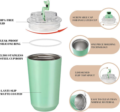 14 oz Insulated Stainless Steel Tumblers with Lid | Travel Coffee Mug Vacuum Cup, Leak Proof Reusable Double Walled Coffee Tumbler for Iced and Hot Drinks, Cream