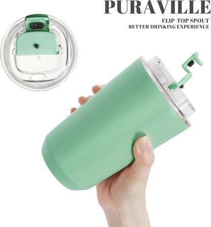 14 oz Insulated Stainless Steel Tumblers with Lid | Travel Coffee Mug Vacuum Cup, Leak Proof Reusable Double Walled Coffee Tumbler for Iced and Hot Drinks, Cream