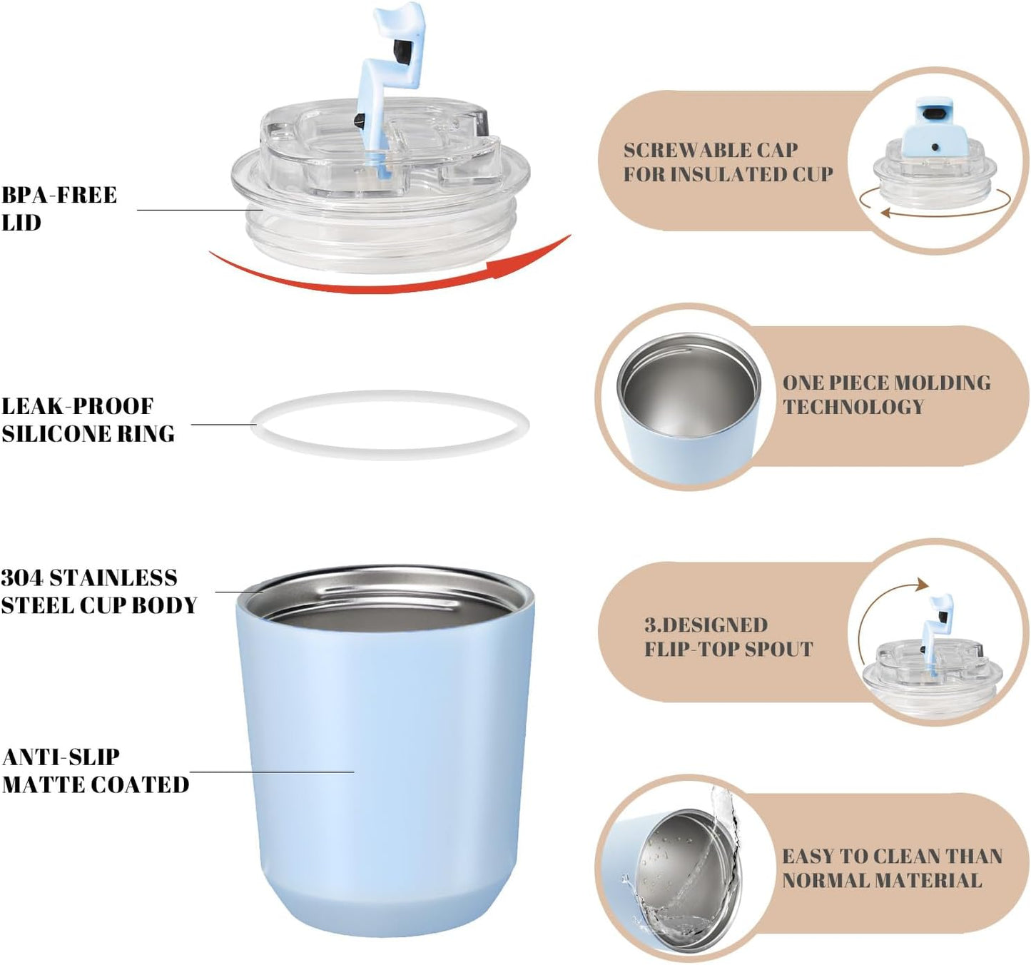 14 oz Insulated Stainless Steel Tumblers with Lid | Travel Coffee Mug Vacuum Cup, Leak Proof Reusable Double Walled Coffee Tumbler for Iced and Hot Drinks, Cream