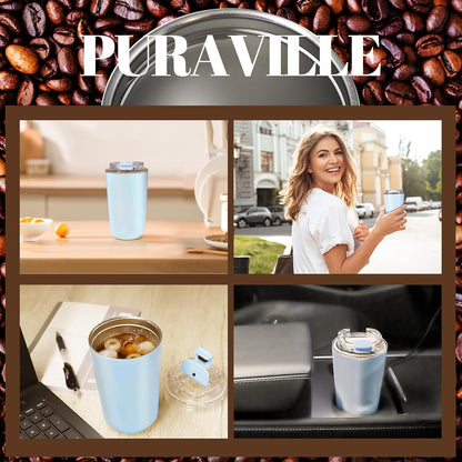 14 oz Insulated Stainless Steel Tumblers with Lid | Travel Coffee Mug Vacuum Cup, Leak Proof Reusable Double Walled Coffee Tumbler for Iced and Hot Drinks, Cream