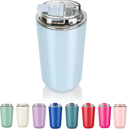 14 oz Insulated Stainless Steel Tumblers with Lid | Travel Coffee Mug Vacuum Cup, Leak Proof Reusable Double Walled Coffee Tumbler for Iced and Hot Drinks, Cream
