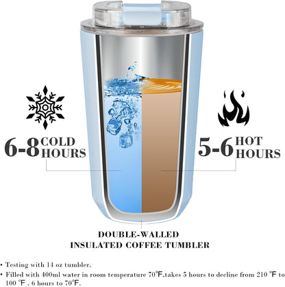 14 oz Insulated Stainless Steel Tumblers with Lid | Travel Coffee Mug Vacuum Cup, Leak Proof Reusable Double Walled Coffee Tumbler for Iced and Hot Drinks, Cream