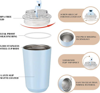 14 oz Insulated Stainless Steel Tumblers with Lid | Travel Coffee Mug Vacuum Cup, Leak Proof Reusable Double Walled Coffee Tumbler for Iced and Hot Drinks, Cream