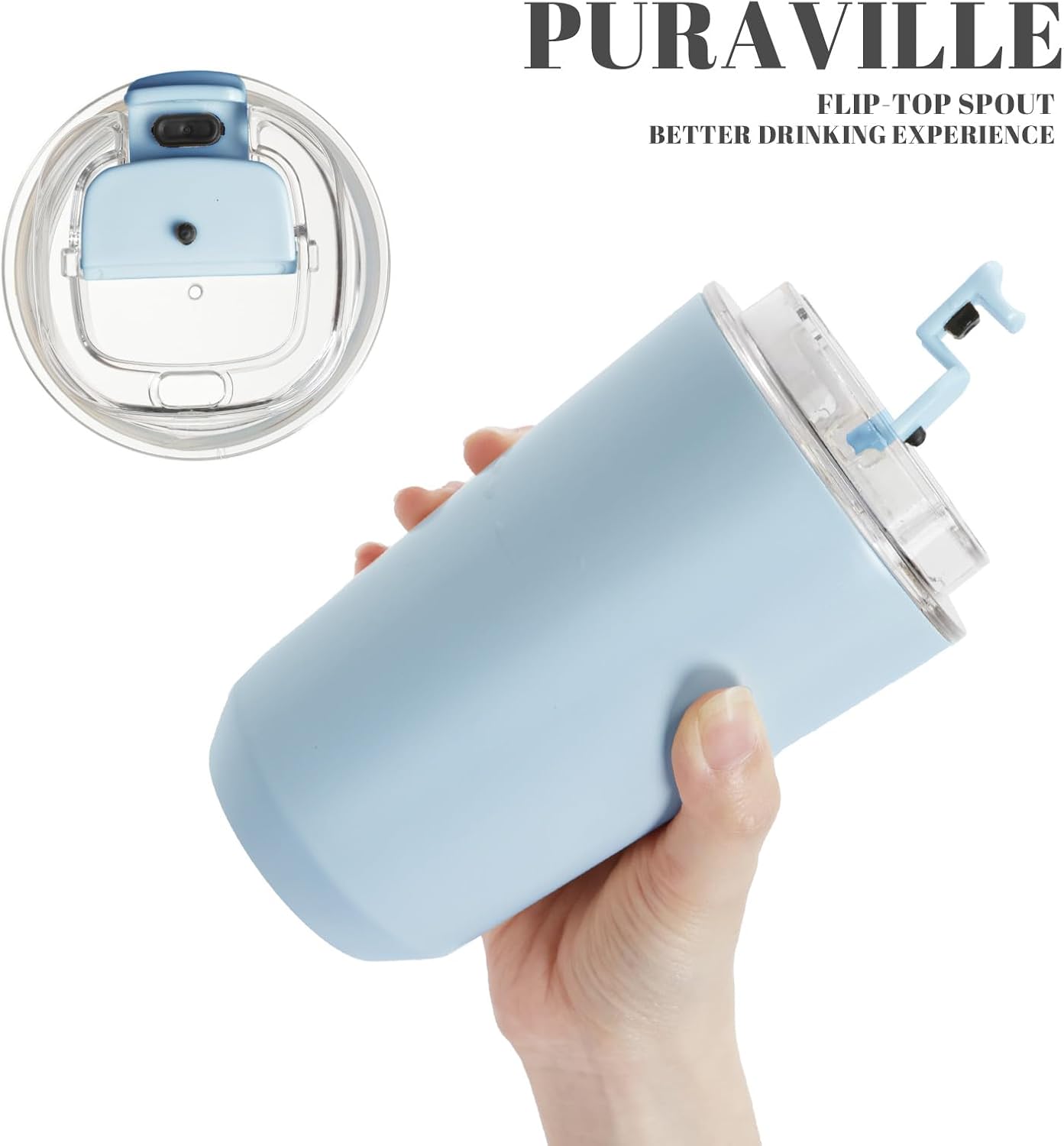 14 oz Insulated Stainless Steel Tumblers with Lid | Travel Coffee Mug Vacuum Cup, Leak Proof Reusable Double Walled Coffee Tumbler for Iced and Hot Drinks, Cream