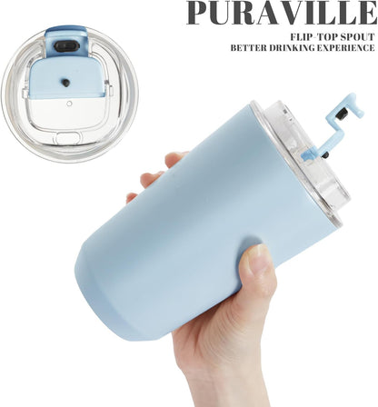 14 oz Insulated Stainless Steel Tumblers with Lid | Travel Coffee Mug Vacuum Cup, Leak Proof Reusable Double Walled Coffee Tumbler for Iced and Hot Drinks, Cream