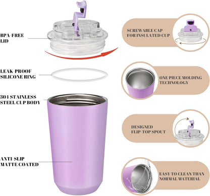 14 oz Insulated Stainless Steel Tumblers with Lid | Travel Coffee Mug Vacuum Cup, Leak Proof Reusable Double Walled Coffee Tumbler for Iced and Hot Drinks, Cream
