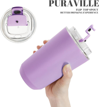 14 oz Insulated Stainless Steel Tumblers with Lid | Travel Coffee Mug Vacuum Cup, Leak Proof Reusable Double Walled Coffee Tumbler for Iced and Hot Drinks, Cream