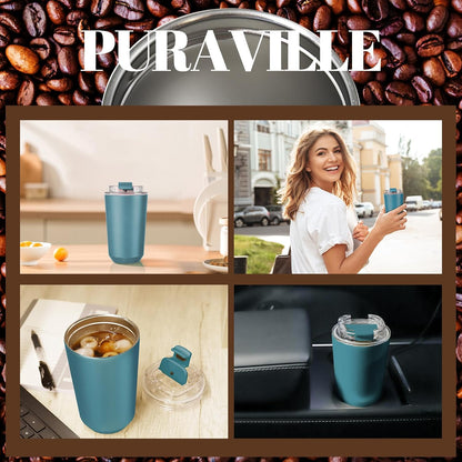14 oz Insulated Stainless Steel Tumblers with Lid | Travel Coffee Mug Vacuum Cup, Leak Proof Reusable Double Walled Coffee Tumbler for Iced and Hot Drinks, Cream