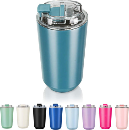 14 oz Insulated Stainless Steel Tumblers with Lid | Travel Coffee Mug Vacuum Cup, Leak Proof Reusable Double Walled Coffee Tumbler for Iced and Hot Drinks, Cream