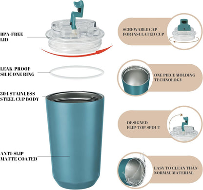 14 oz Insulated Stainless Steel Tumblers with Lid | Travel Coffee Mug Vacuum Cup, Leak Proof Reusable Double Walled Coffee Tumbler for Iced and Hot Drinks, Cream