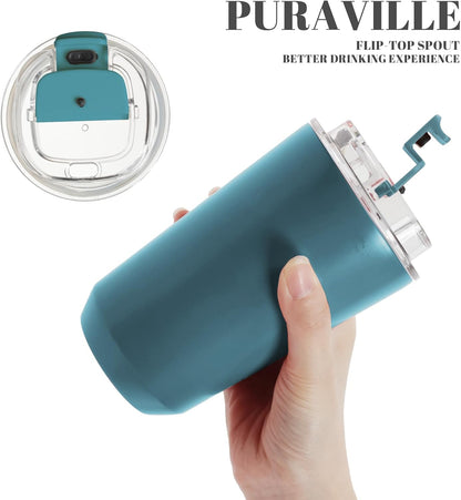 14 oz Insulated Stainless Steel Tumblers with Lid | Travel Coffee Mug Vacuum Cup, Leak Proof Reusable Double Walled Coffee Tumbler for Iced and Hot Drinks, Cream
