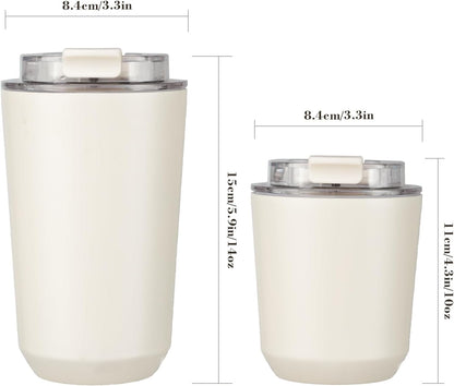 14 oz Insulated Stainless Steel Tumblers with Lid | Travel Coffee Mug Vacuum Cup, Leak Proof Reusable Double Walled Coffee Tumbler for Iced and Hot Drinks, Cream