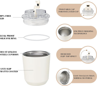 14 oz Insulated Stainless Steel Tumblers with Lid | Travel Coffee Mug Vacuum Cup, Leak Proof Reusable Double Walled Coffee Tumbler for Iced and Hot Drinks, Cream