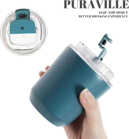 14 oz Insulated Stainless Steel Tumblers with Lid | Travel Coffee Mug Vacuum Cup, Leak Proof Reusable Double Walled Coffee Tumbler for Iced and Hot Drinks, Cream
