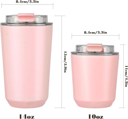 14 oz Insulated Stainless Steel Tumblers with Lid | Travel Coffee Mug Vacuum Cup, Leak Proof Reusable Double Walled Coffee Tumbler for Iced and Hot Drinks, Cream