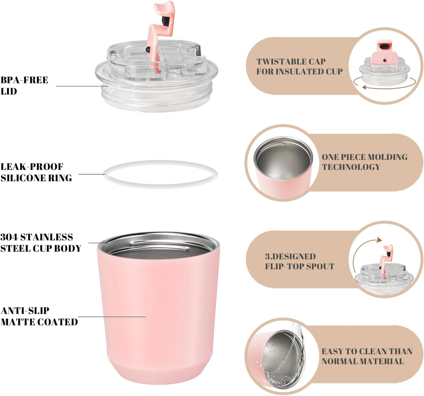 14 oz Insulated Stainless Steel Tumblers with Lid | Travel Coffee Mug Vacuum Cup, Leak Proof Reusable Double Walled Coffee Tumbler for Iced and Hot Drinks, Cream