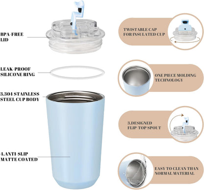 14 oz Insulated Stainless Steel Tumblers with Lid | Travel Coffee Mug Vacuum Cup, Leak Proof Reusable Double Walled Coffee Tumbler for Iced and Hot Drinks, Cream