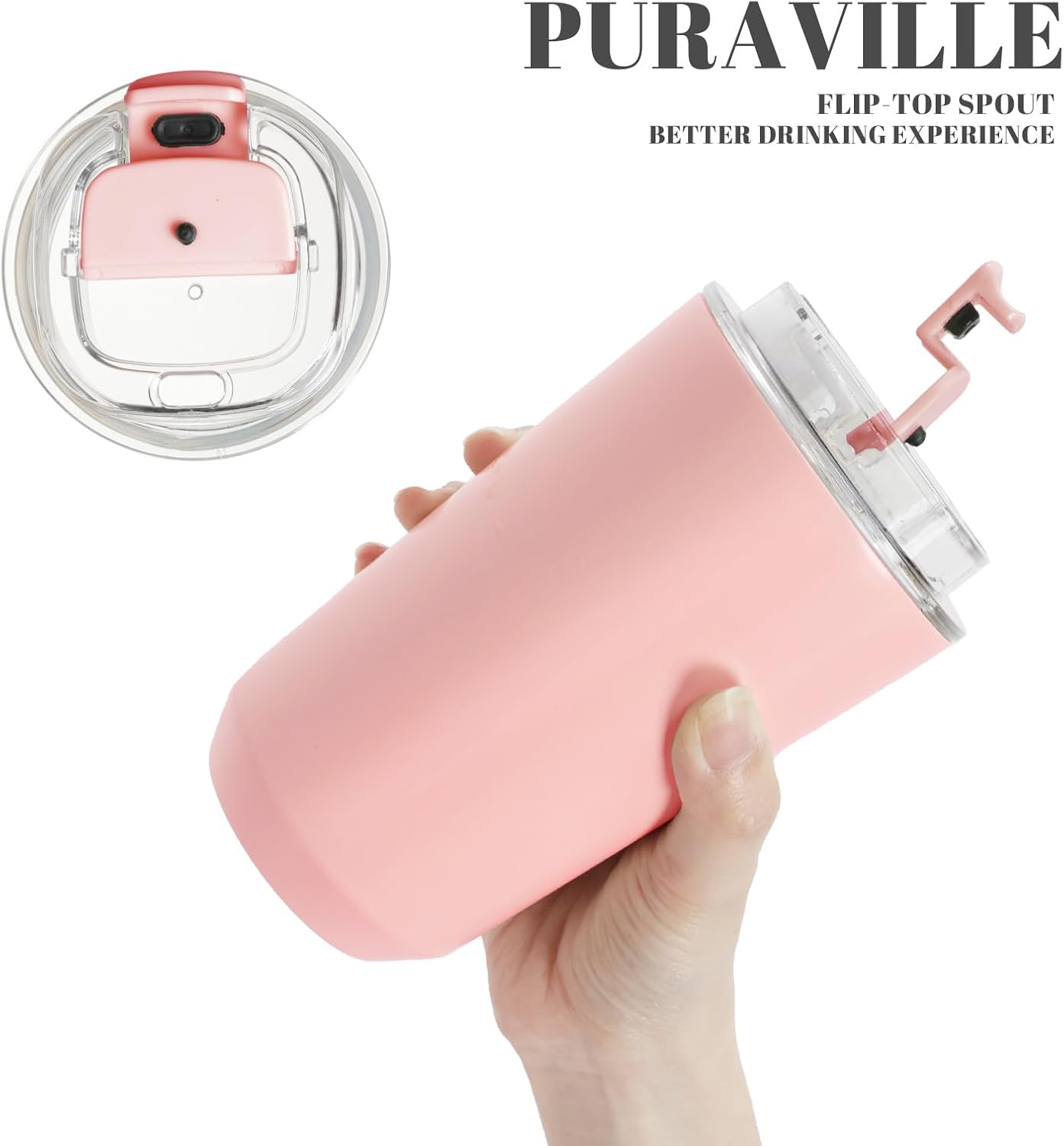 14 oz Insulated Stainless Steel Tumblers with Lid | Travel Coffee Mug Vacuum Cup, Leak Proof Reusable Double Walled Coffee Tumbler for Iced and Hot Drinks, Cream