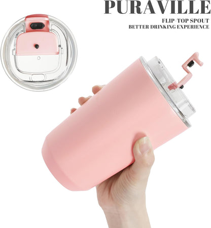 14 oz Insulated Stainless Steel Tumblers with Lid | Travel Coffee Mug Vacuum Cup, Leak Proof Reusable Double Walled Coffee Tumbler for Iced and Hot Drinks, Cream