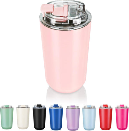 14 oz Insulated Stainless Steel Tumblers with Lid | Travel Coffee Mug Vacuum Cup, Leak Proof Reusable Double Walled Coffee Tumbler for Iced and Hot Drinks, Cream
