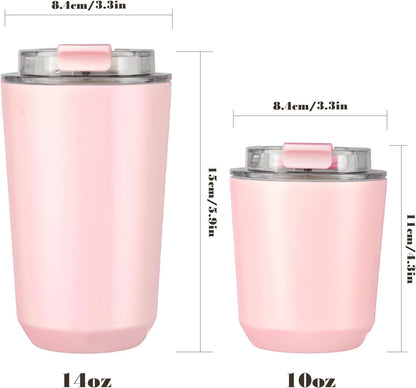 14 oz Insulated Stainless Steel Tumblers with Lid | Travel Coffee Mug Vacuum Cup, Leak Proof Reusable Double Walled Coffee Tumbler for Iced and Hot Drinks, Cream