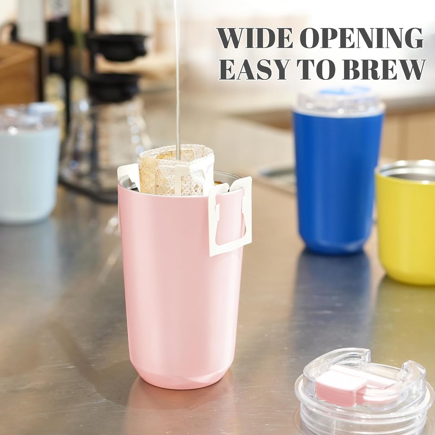 14 oz Insulated Stainless Steel Tumblers with Lid | Travel Coffee Mug Vacuum Cup, Leak Proof Reusable Double Walled Coffee Tumbler for Iced and Hot Drinks, Cream