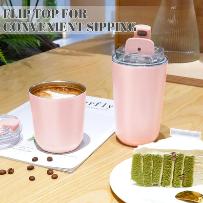 14 oz Insulated Stainless Steel Tumblers with Lid | Travel Coffee Mug Vacuum Cup, Leak Proof Reusable Double Walled Coffee Tumbler for Iced and Hot Drinks, Cream