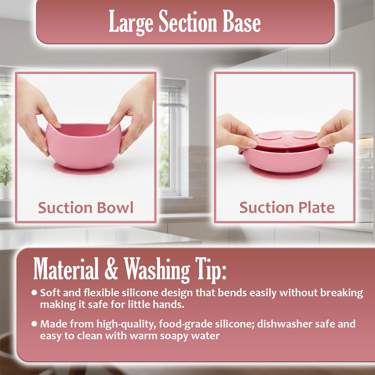 Baby Feeding Set, Silicone Baby Feeding Set with Suction Bowls, Divided Plates, Adjustable Bib, Baby Utensils Spoons, Forks & Cup Complete Baby Eating & Weaning Essentials (Pink)