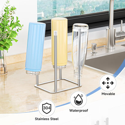 Water Bottle Drying Rack, Stainless Steel Bottle Dryer Rack, Baby Bottles Rack Dryer, Cup Drying Rack, Reusable Bag Drying Stand, Kitchen Stand Holder for Glass Bottles, Plastic Bag (Silver)