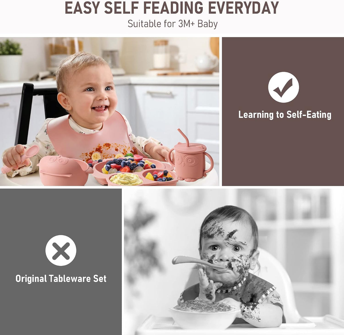 Baby Weaning Set, Silicone Feeding Set(10 Pcs), Toddler Set with Adjustable Bib, Suction Bowl, Plate, Fork, Spoon, Water & Snack Cup Kit, Led Kit for Babies, and Kids Green GJTZ-04