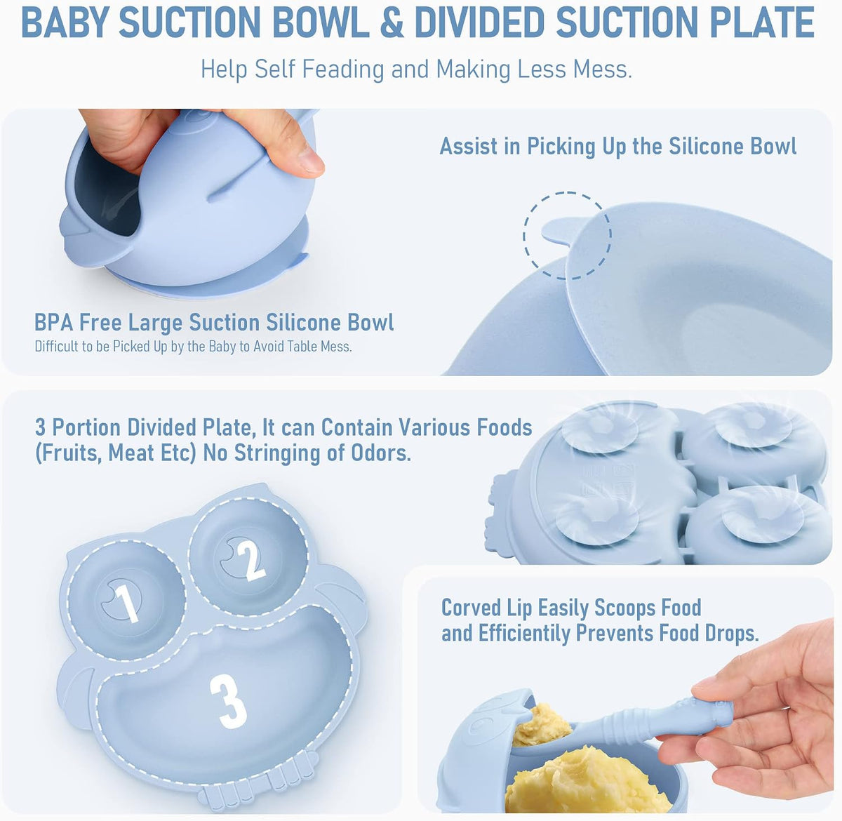Baby Weaning Set, Silicone Feeding Set(10 Pcs), Toddler Set with Adjustable Bib, Suction Bowl, Plate, Fork, Spoon, Water & Snack Cup Kit, Led Kit for Babies, and Kids Green GJTZ-04
