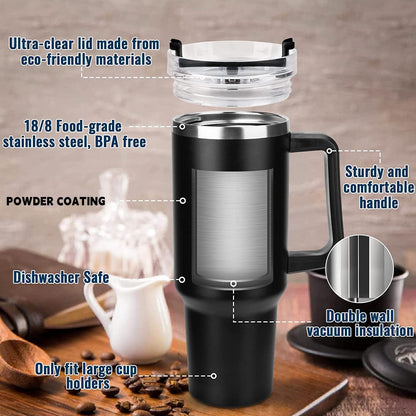 40oz Insulated Travel Mug Tumbler With Handle and Straw,Stainless Steel Double Wall Vacuum Cup Keep Drink Cold and Hot (Brick-red#)