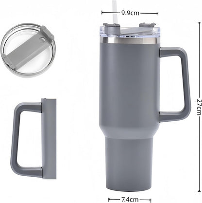 40oz Insulated Travel Mug Tumbler With Handle and Straw,Stainless Steel Double Wall Vacuum Cup Keep Drink Cold and Hot (Brick-red#)