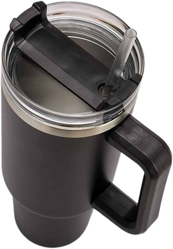40oz Insulated Travel Mug Tumbler With Handle and Straw,Stainless Steel Double Wall Vacuum Cup Keep Drink Cold and Hot (Brick-red#)