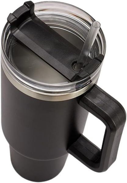40oz Insulated Travel Mug Tumbler With Handle and Straw,Stainless Steel Double Wall Vacuum Cup Keep Drink Cold and Hot (Brick-red#)