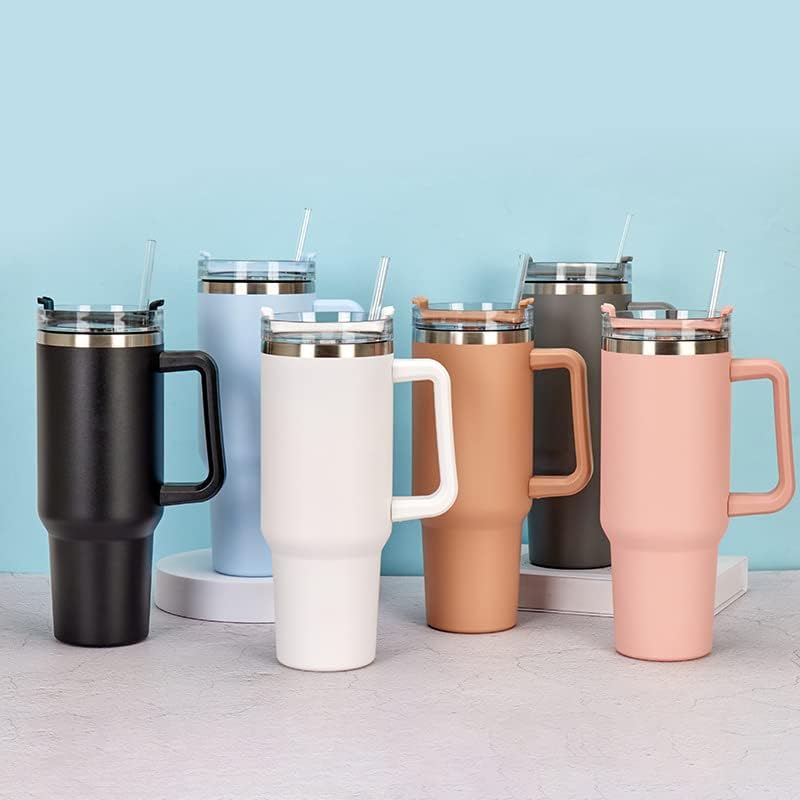 40oz Insulated Travel Mug Tumbler With Handle and Straw,Stainless Steel Double Wall Vacuum Cup Keep Drink Cold and Hot (Brick-red#)