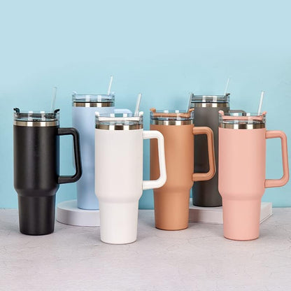 40oz Insulated Travel Mug Tumbler With Handle and Straw,Stainless Steel Double Wall Vacuum Cup Keep Drink Cold and Hot (Brick-red#)