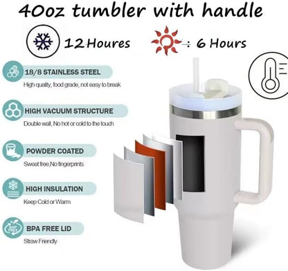 40oz Insulated Travel Mug Tumbler With Handle and Straw,Stainless Steel Double Wall Vacuum Cup Keep Drink Cold and Hot (Brick-red#)