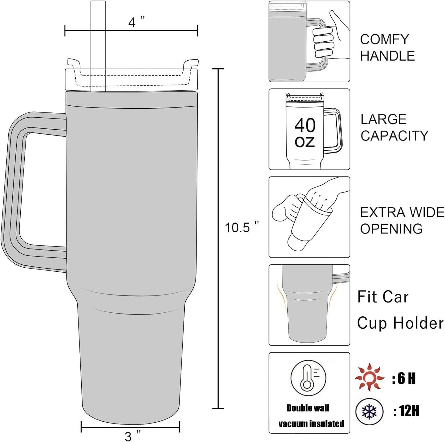 40oz Insulated Travel Mug Tumbler With Handle and Straw,Stainless Steel Double Wall Vacuum Cup Keep Drink Cold and Hot (Brick-red#)