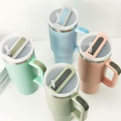 40oz Insulated Travel Mug Tumbler With Handle and Straw,Stainless Steel Double Wall Vacuum Cup Keep Drink Cold and Hot (Brick-red#)