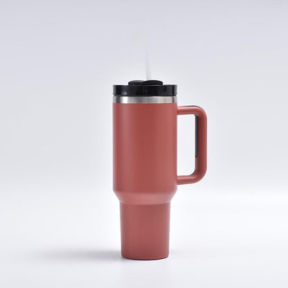 40oz Insulated Travel Mug Tumbler With Handle and Straw,Stainless Steel Double Wall Vacuum Cup Keep Drink Cold and Hot (Brick-red#)
