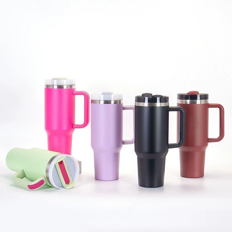 40oz Insulated Travel Mug Tumbler With Handle and Straw,Stainless Steel Double Wall Vacuum Cup Keep Drink Cold and Hot (Brick-red#)