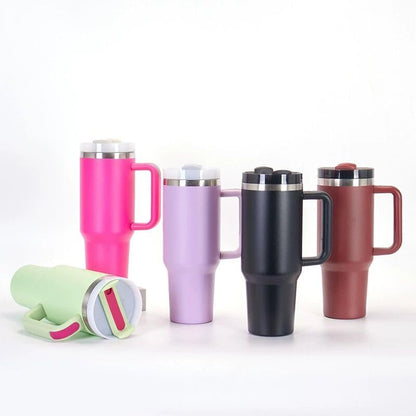 40oz Insulated Travel Mug Tumbler With Handle and Straw,Stainless Steel Double Wall Vacuum Cup Keep Drink Cold and Hot (Brick-red#)