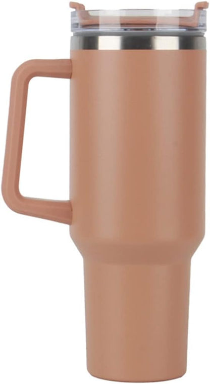40oz Insulated Travel Mug Tumbler With Handle and Straw,Stainless Steel Double Wall Vacuum Cup Keep Drink Cold and Hot (Brick-red#)
