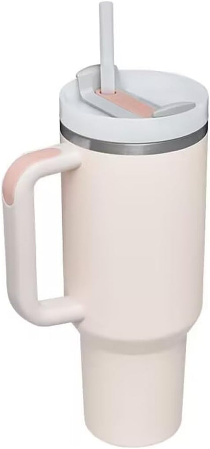40oz Insulated Travel Mug Tumbler With Handle and Straw,Stainless Steel Double Wall Vacuum Cup Keep Drink Cold and Hot (Brick-red#)