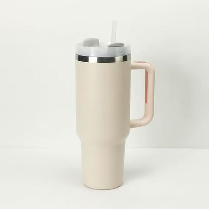 40oz Insulated Travel Mug Tumbler With Handle and Straw,Stainless Steel Double Wall Vacuum Cup Keep Drink Cold and Hot (Brick-red#)