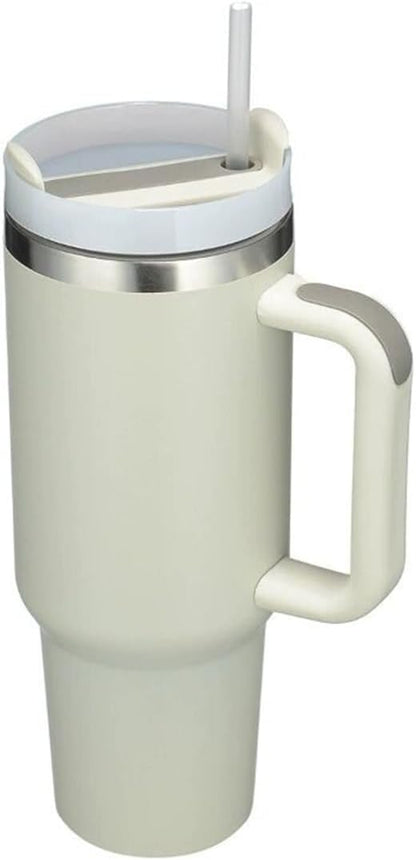 40oz Insulated Travel Mug Tumbler With Handle and Straw,Stainless Steel Double Wall Vacuum Cup Keep Drink Cold and Hot (Brick-red#)
