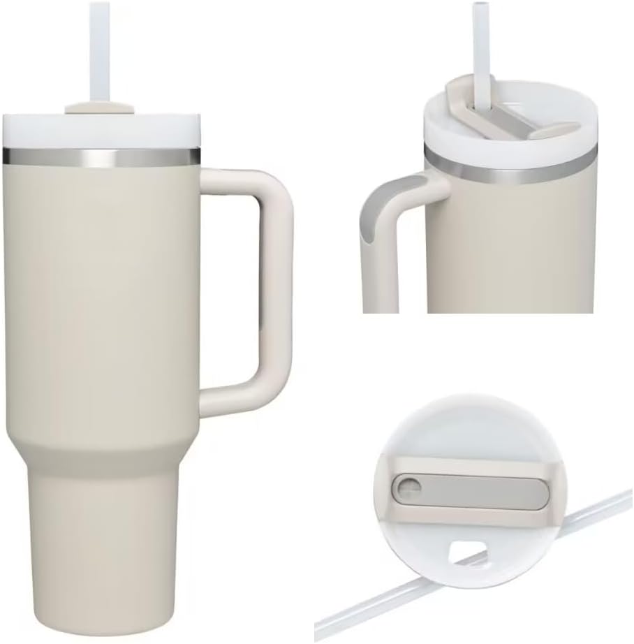 40oz Insulated Travel Mug Tumbler With Handle and Straw,Stainless Steel Double Wall Vacuum Cup Keep Drink Cold and Hot (Brick-red#)